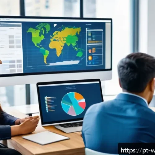 Home 31 사회복지 산업 전망 - A diverse group of social workers in a modern office setting, collaborating on digital platforms and...